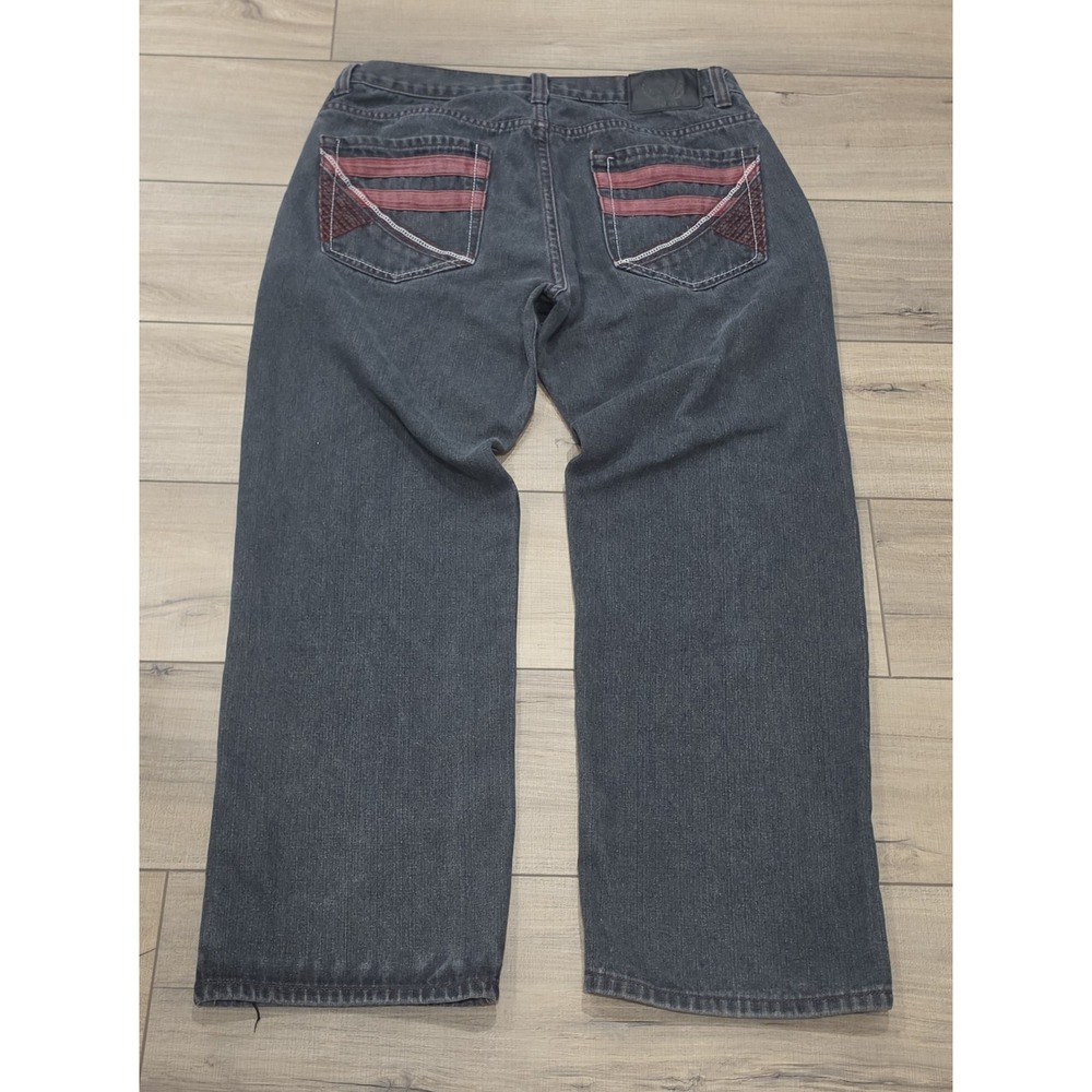 VTG Y2k Red Ape Baggy Jeans 36x29 Embroidered Skater Straight Wide Dark Wash Y2K